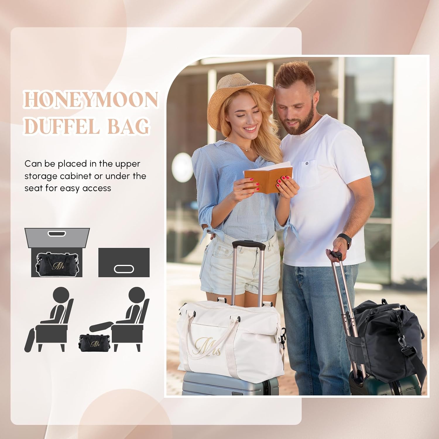 Sanwuta 4 Pcs Mr Mrs Duffel Bag Set 2 Honeymoon Travel Bags with 2 Toiletry Pouches Weekender Gym Tote for Couple Wedding Engagement Valentines His Hers Gifts Bridal Shower Gifts - Image 5