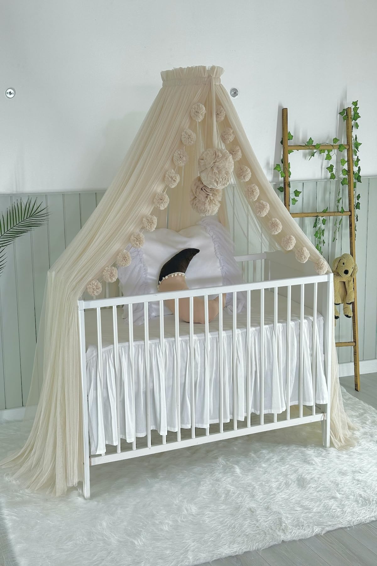 Baby Fancyroom Ciel de Lit pour Bébé, Moustiquaire, Décoration de Chambre, Baldaquin en Tulle de Qualité Supérieure pour Chambre d'Enfant (Beige Clair)