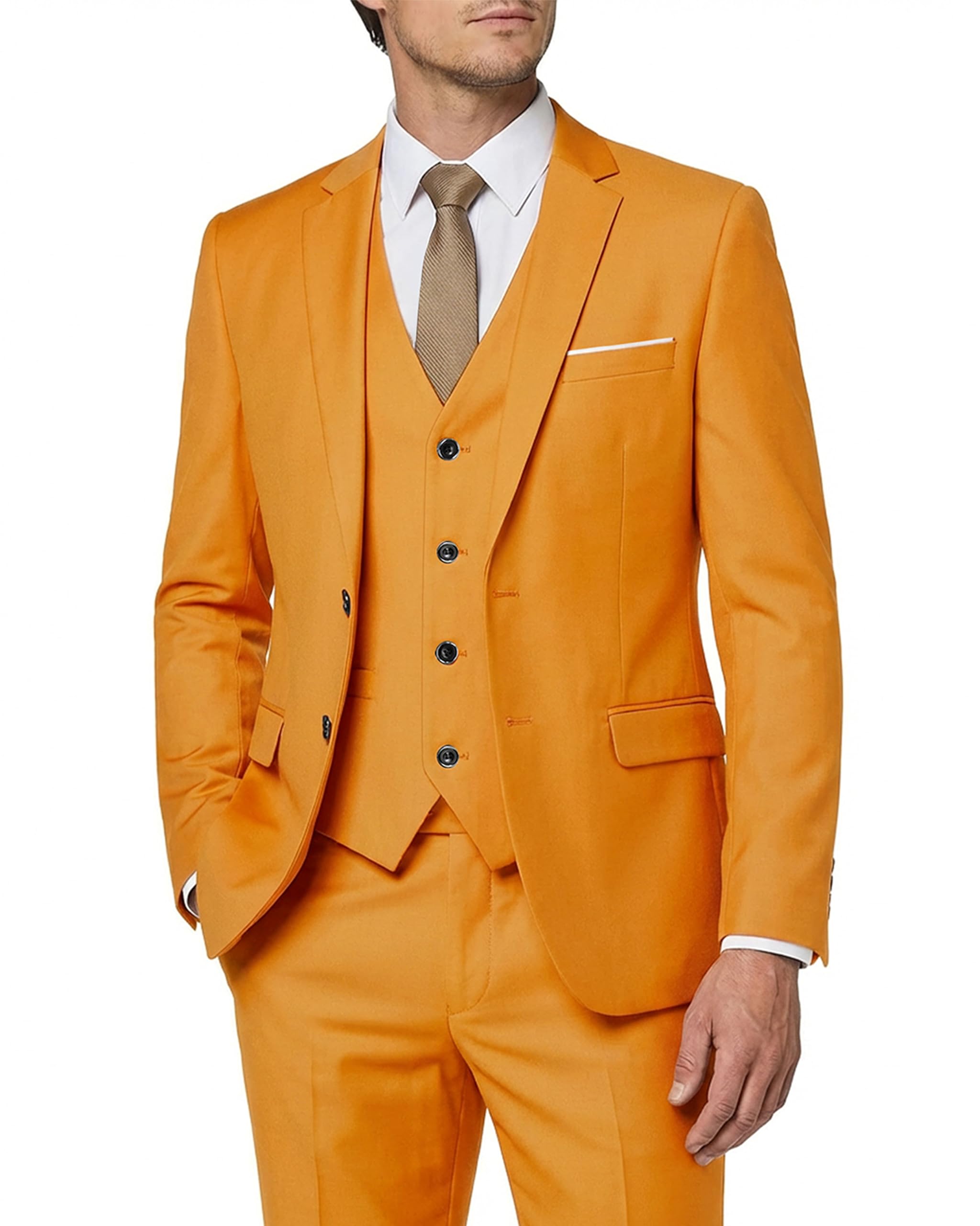 MY'S Men's 3 Piece Slim Fit Suit Set, 2 Button Blazer Jacket Vest Pants with Tie, Solid Wedding Dress Tux and Trousers