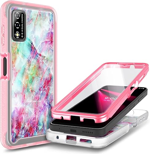 NZND Funda para T-Mobile REVVL V (6.52 pulgadas 4G 2021) con protector de pantalla incorporado, funda protectora de cuerpo completo a prueba de