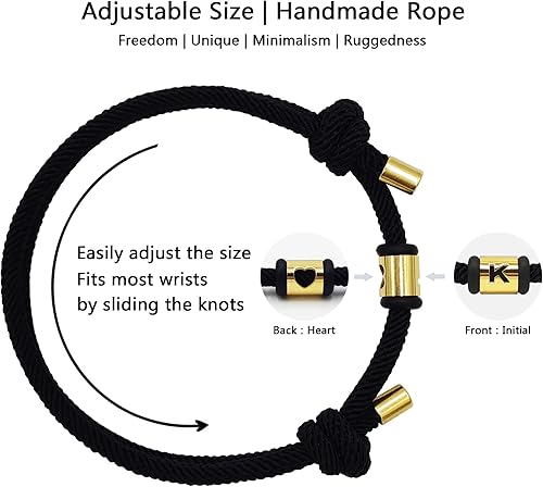 Miniatura 2 de WENTAINI Pulsera con iniciales para hombres, pulseras con dije inicial para niñas, mujeres, cuerda trenzada ajustable, pulseras de paracaídas hechas