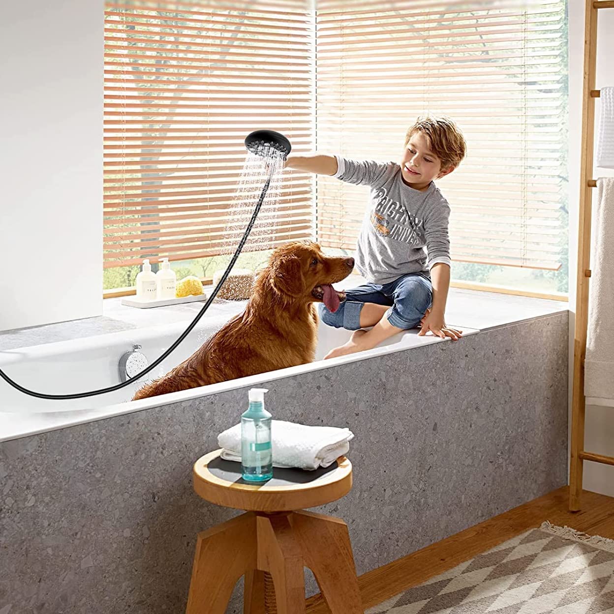 Marcoware ABS Multi Function 6 Mode Bathroom Hand Shower set with Mist,Massage & Rain functions with Steel flexible tube Pipe 1.5 Meters & Hook, Black Finish 4