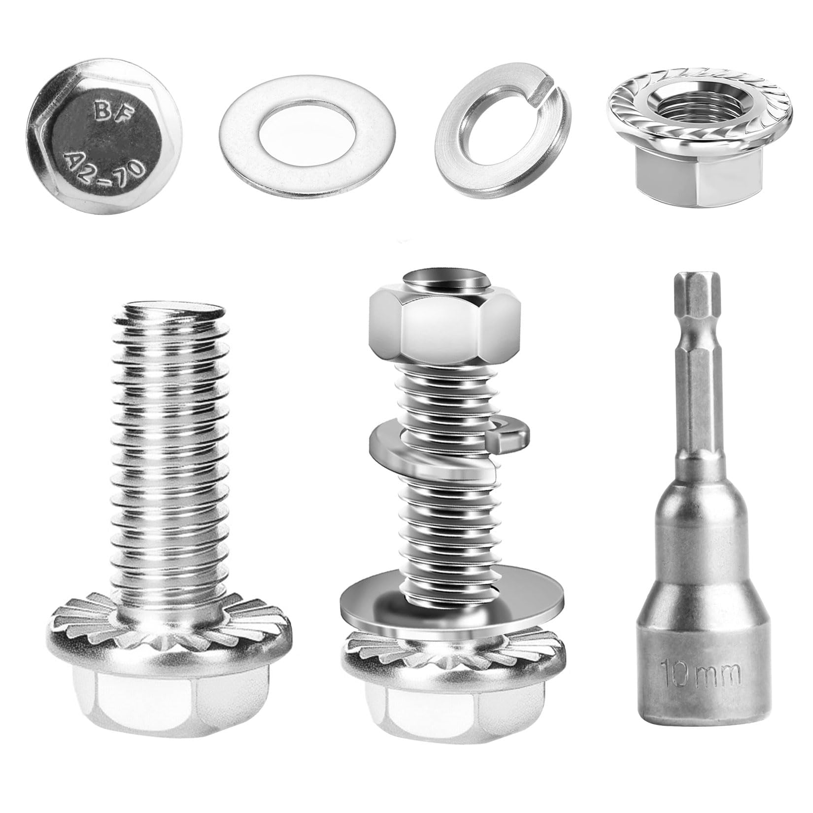 15 PzViti M6, Set di Viti Esagonali M6x16mm, Bulloni e Dadi Flangiati, Bulloni a Testa Esagonale Flangiati con Rondelle, Viti a Esagonali Flangiate in Acciaio Inossidabile A2 V2A