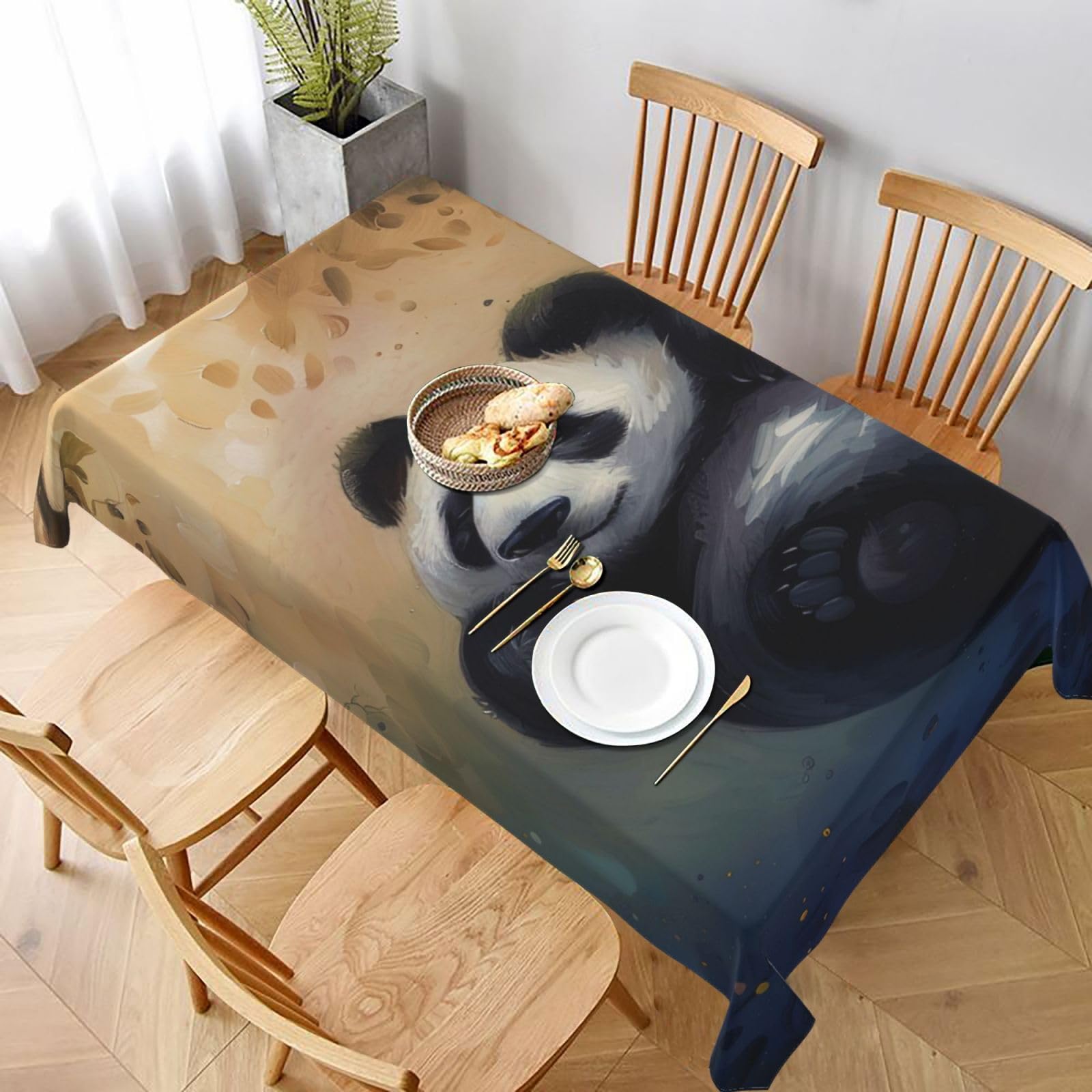 WPKJU Panda Printed Tablecloth 60x90 in Water Resistant Table Cover Washable Rectangle Table Cloth for Dining Tables