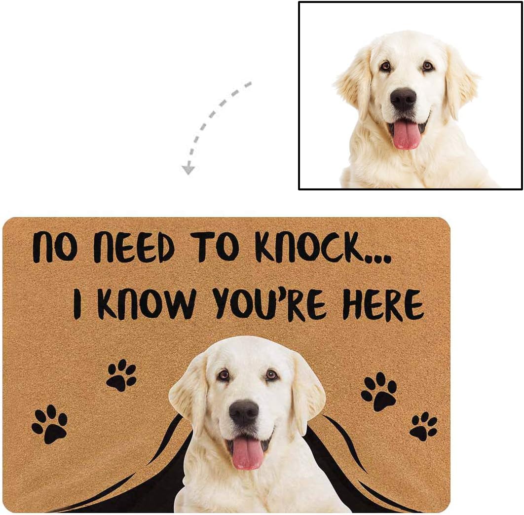 MyPupSocks Personalized Custom Doormat No Need to Knock I Know You are Here Custom Door Matts Outdoors Dog Face Photo