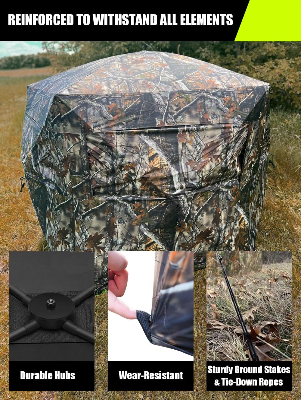 THUNDERBAY Gobbler Lodge 5-Side See Through Hunting Blind, 4 Person Pop-up 288 Degree See Through Ground Blinds Tent for Deer Hunting