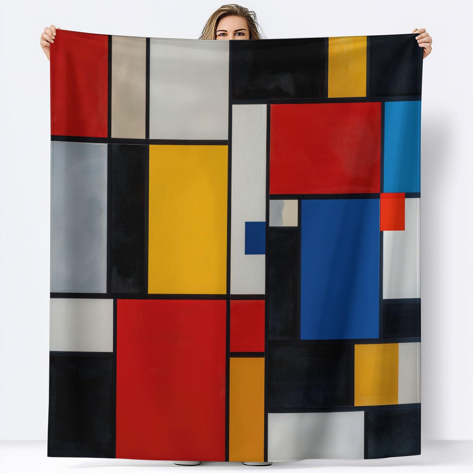 Koc w kratę miękki polarowy abstrakcyjny geometryczny sześcian 180 x 220 cm koc z polaru Sherpa Super ciepły zimowy, narzuta na łóżko, flanelowa narzuta na sofę, pomysł na prezent na Boże Narodzenie