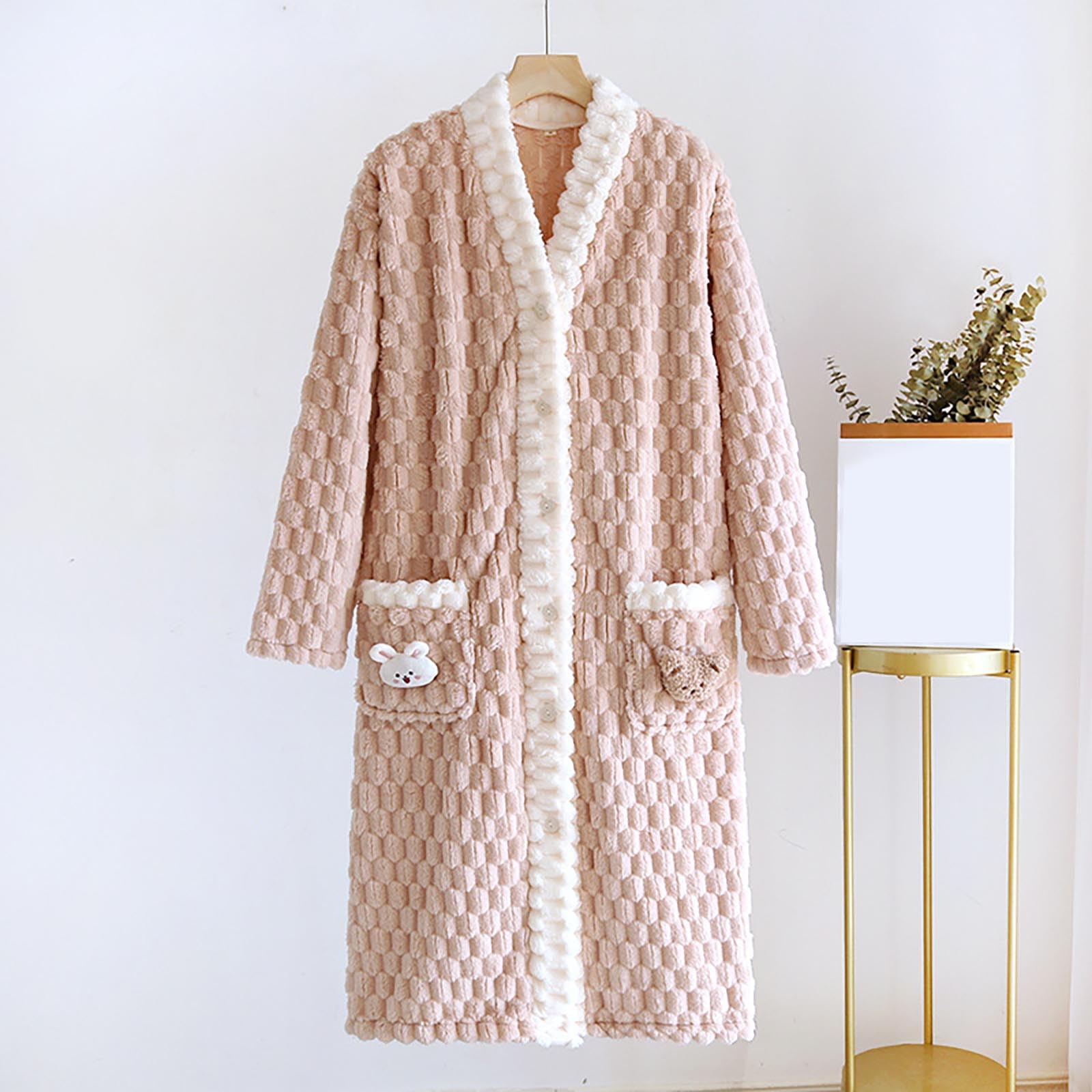 Generisch Camisón de franela de manga larga para mujer, ropa de dormir de invierno, ropa de dormir acogedora de franela para mujer