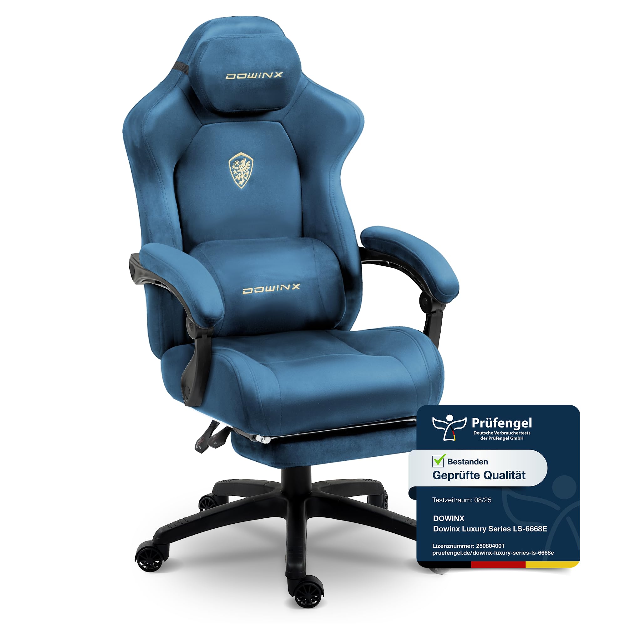 Dowinx Silla de gaming ergonómica con cojÃn lumbar de masaje, reposacabezas regulable en altura, acolchado de asiento grueso, reposapiés extensible, reposabrazos ajustables, terciopelo de microfibra