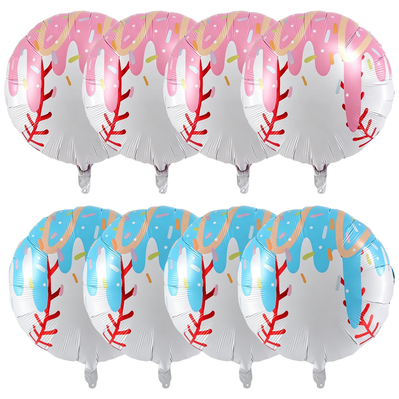 8pcs Ice Cream Dripping Baseball Drip Balloons with 4 Pink & 4 Blue, Ice Cream Drip Party Decorations, Baseball Balloons for Sport Themed Birthday Baby Shower Graduation Party