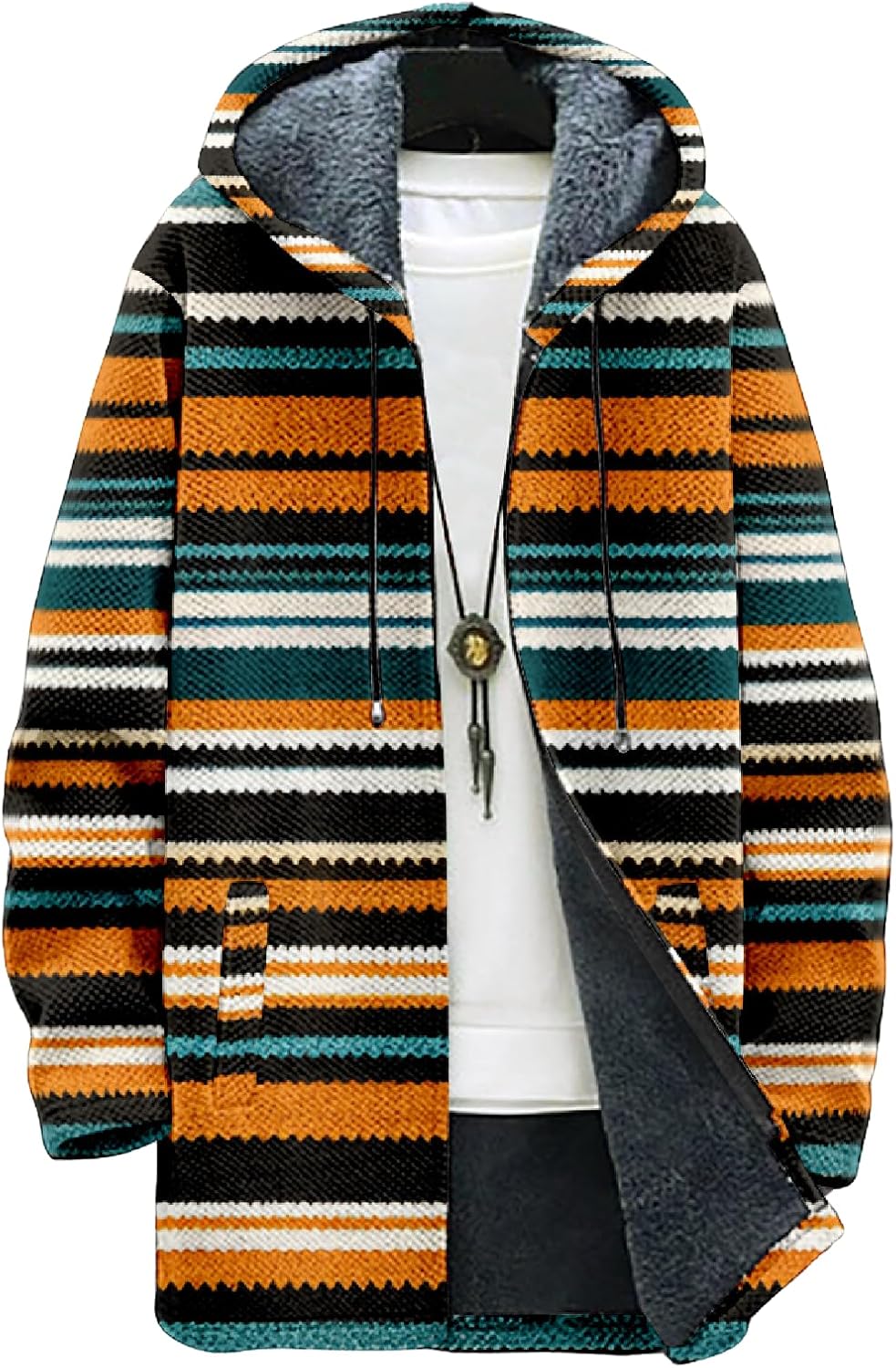 Aztec Ethnic Stripe Jackets For Men Cardigan Fleece Lined Zip Up Big And Tall Warm Cool Vintage Long Hoodies