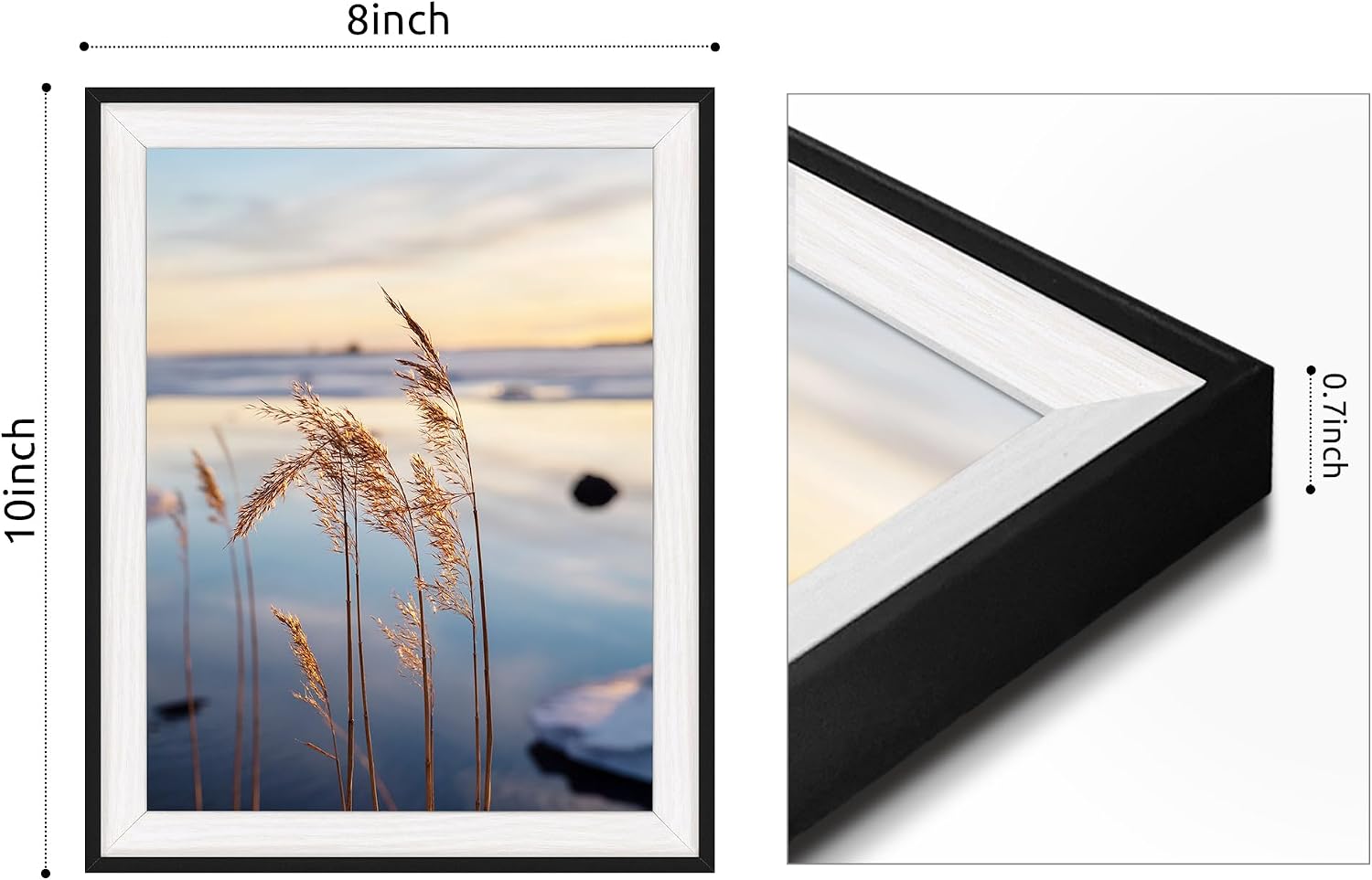Framed Lake Picture Wall Art: Sunset Pier Landscape Print Glass Protected Relaxing Dock Nature Scene Painting Decor Artwork for Bedroom Bathroom Living Room Home