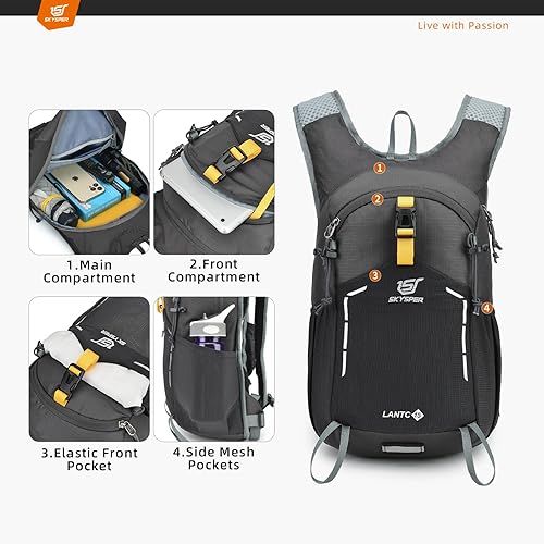 Miniatura 3 de SKYSPER Mochila de senderismo pequeña  Mochila de viaje de 15 L, ligera, resistente al agua, mochilas de senderismo para mujeres y hombres,