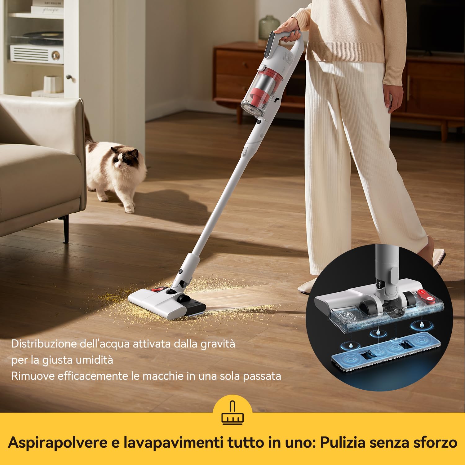 Deerma DEM-T20W Aspirapolvere senza filo 2 in 1: Aspira e Lava con 180W di Potenza, Filtro HEPA, Design Leggero