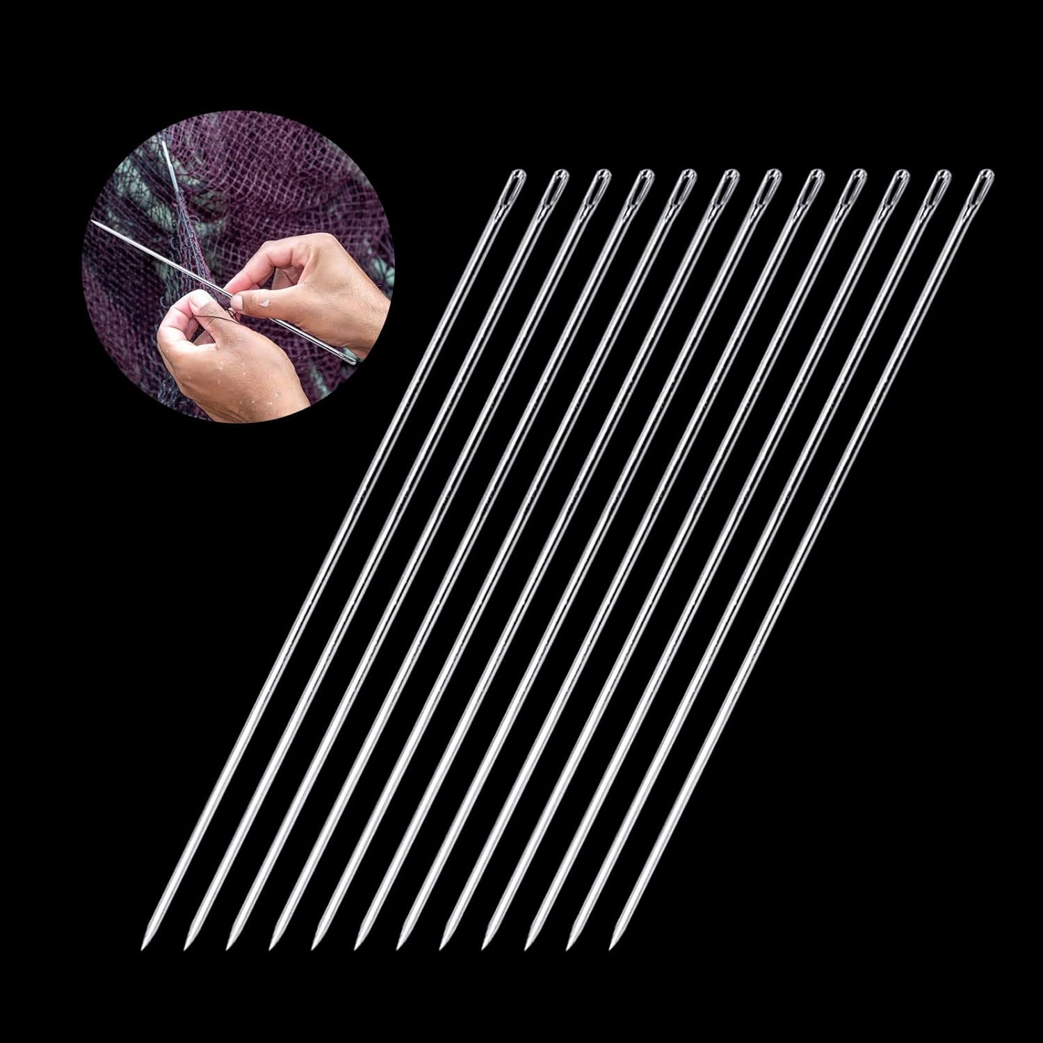 12Pcs Long Sewing Needle, 12 Inch Professional Upholstery Needle Long Straight Hand Needle Large