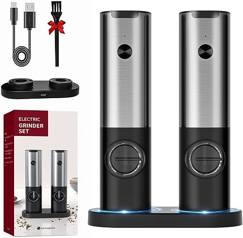 32% off promo code for Electric Salt & Pepper Grinder Set - USB-C Rechargeable with LED Light & Charging Dock, 5 Adjustable Coarseness Settings on Amazon