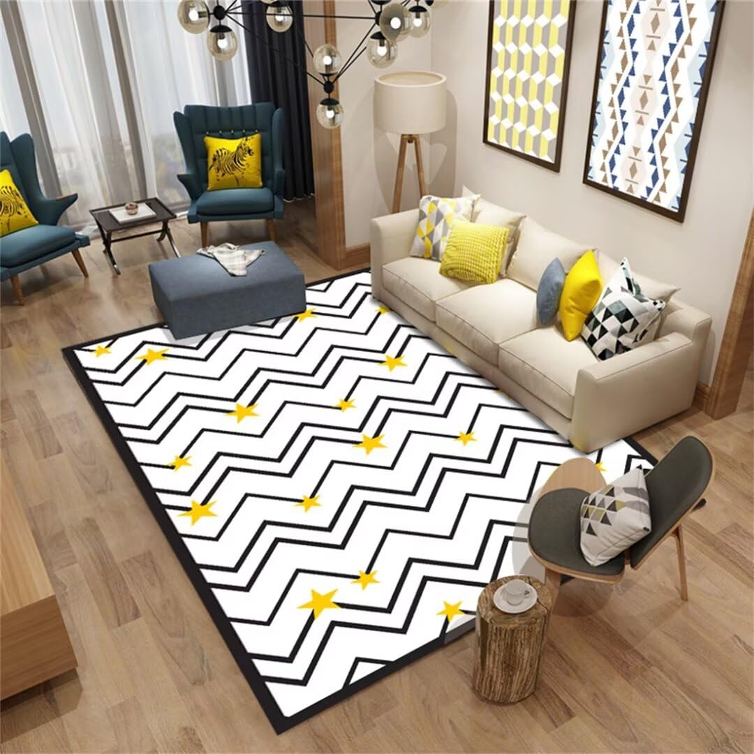 Tapis salon design à rayures noires pour espace jeune dynamique