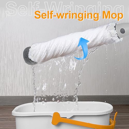 Miniatura 6 de Trapeador autoescurrido para limpieza de suelos con 2 cabezales reutilizables, fácil de escurrir con mango largo de 51 pulgadas y almohadilla