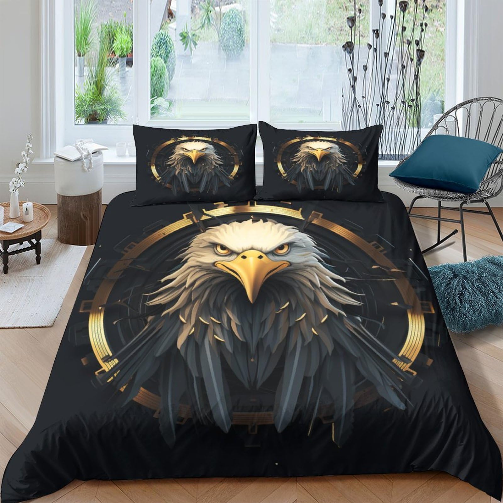 Housse de couette motif Pygargue 3D, parure de lit King en microfibre premium 220x240