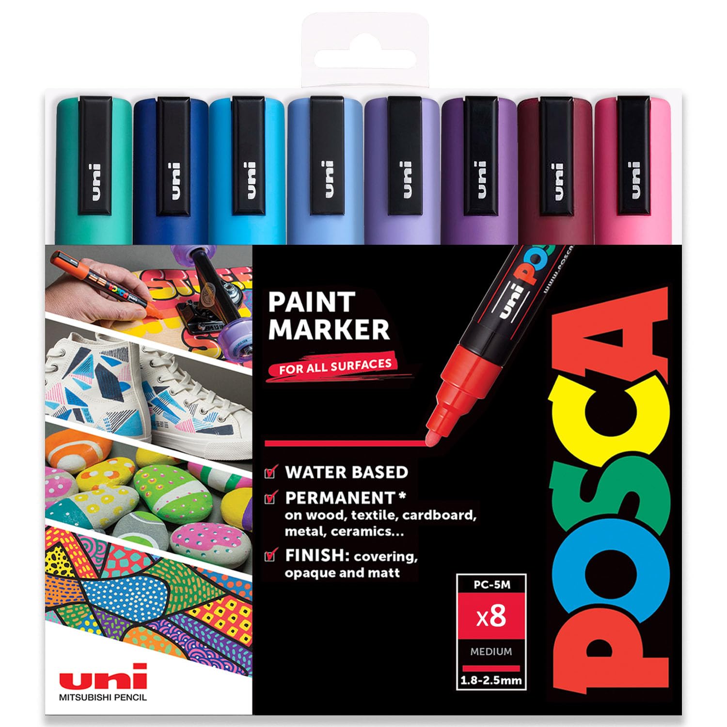 Posca - Rotuladores de pintura PC-5M - Punta de 1,8-2,5 mm - Spectrum (B) Juego de 8 colores en cartera de plástico