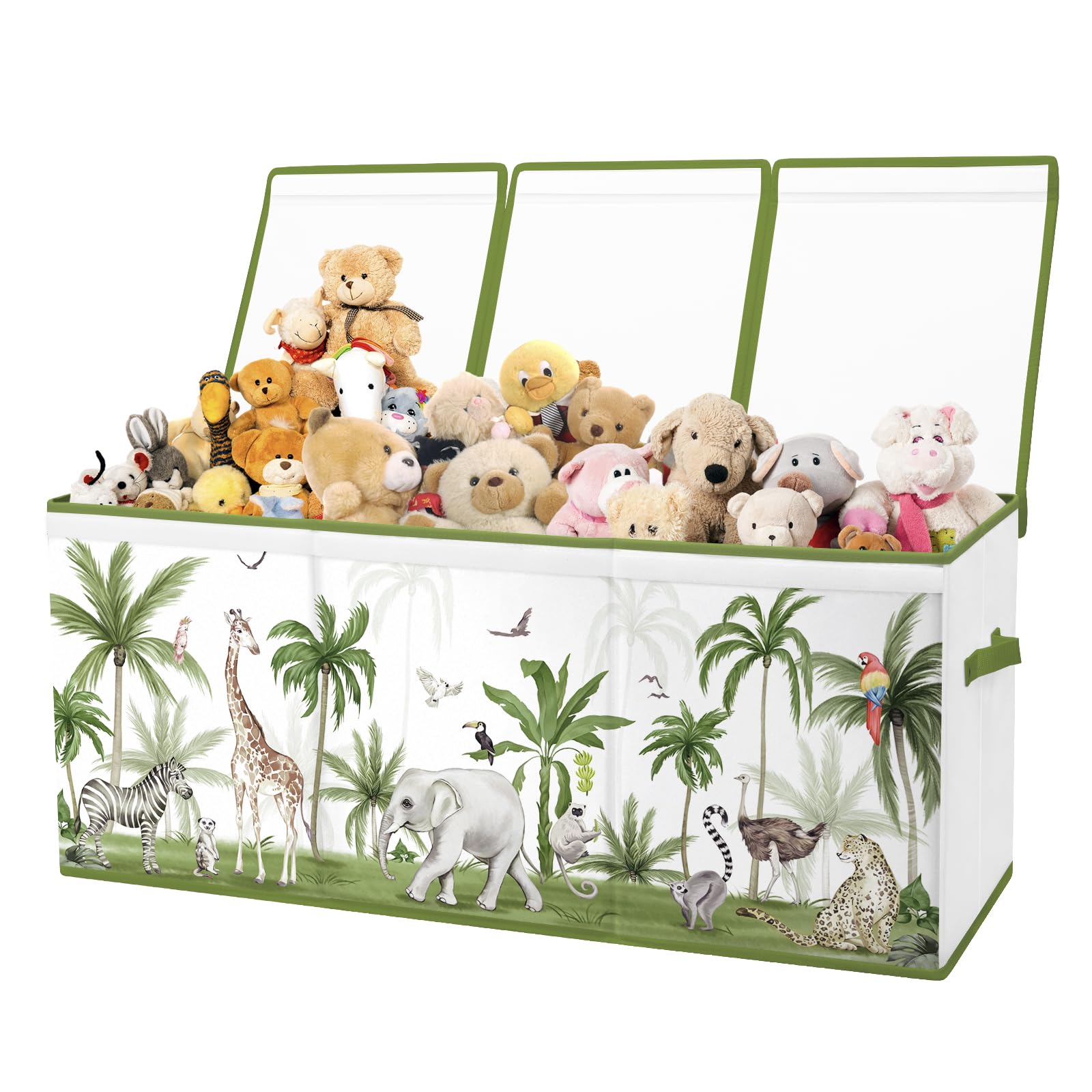 Kids Toy Box Storage,Extra Large Toy Chest Organizer with Lid & Handles,Collapsible Storage Box for Boys Girls,Lightweight Kids Storage Organizer for Bedroom Nursery,96Γ32Γ40cm,Forest animals