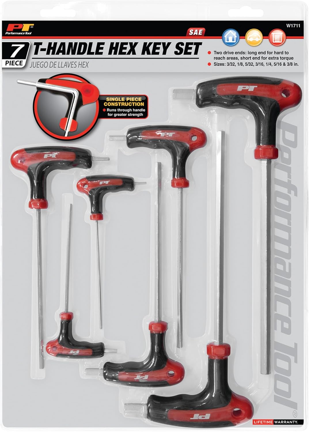 Performance Tool W1711 SAE T-Handle Hex Key Set, 7-Piece