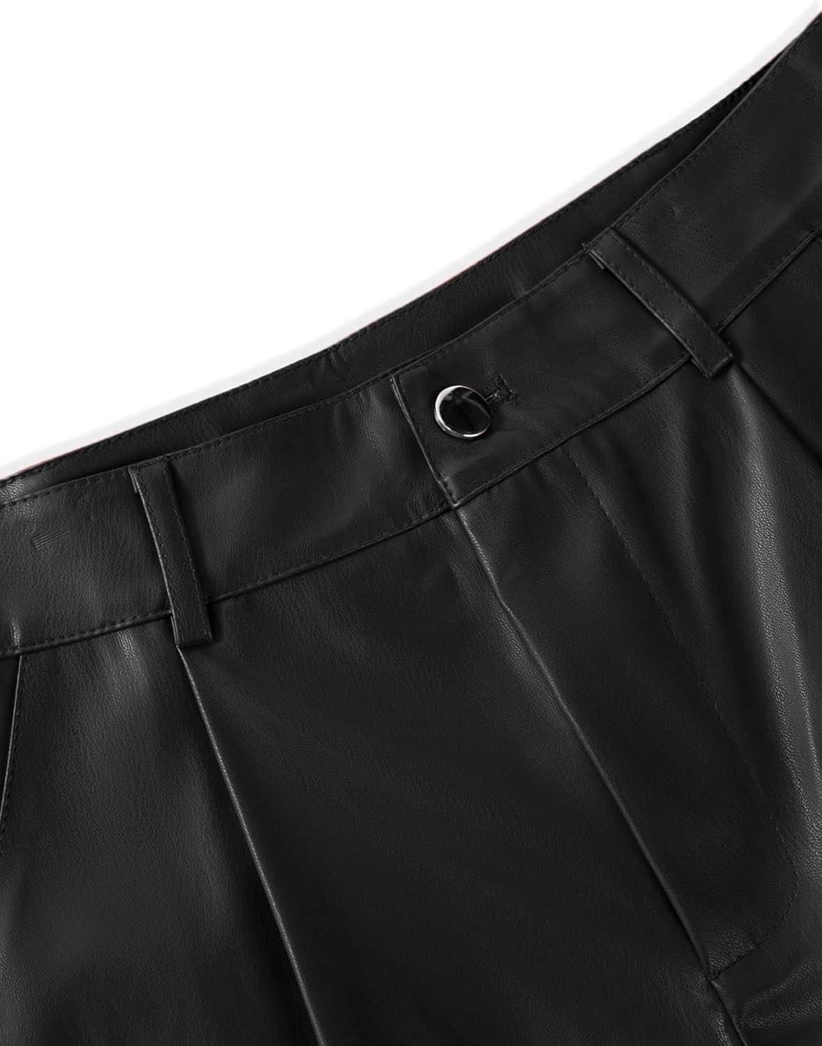 SOFIA'S CHOICE Women's Faux Leather Shorts High Waisted Roll Hem Pleated Mini Short with Pockets - Image 4