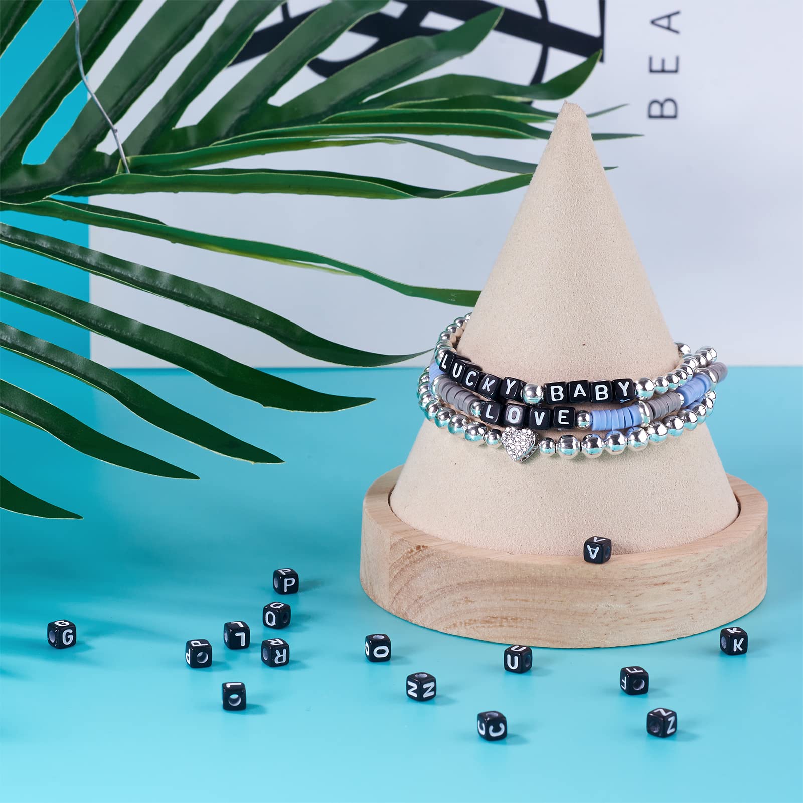 Perles Acrylique Cubes Noirs 6mm Avec Lettres Alphabet - Lot De 500 Pièces, Pour Création De Bijoux