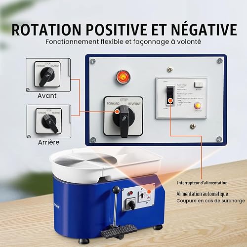 VEVOR Roue de Poterie 28 cm 350 W pour Céramique Bricolage Orange, Alliage d'Aluminium, 52 x 35 x 35 cm - 4