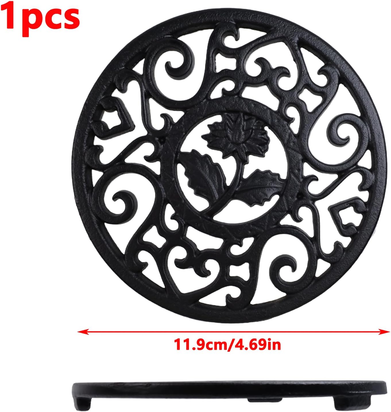 Antrader Cast Iron Trivet Flower,Heat Resistant Hot Dishes Holder,1Pcs