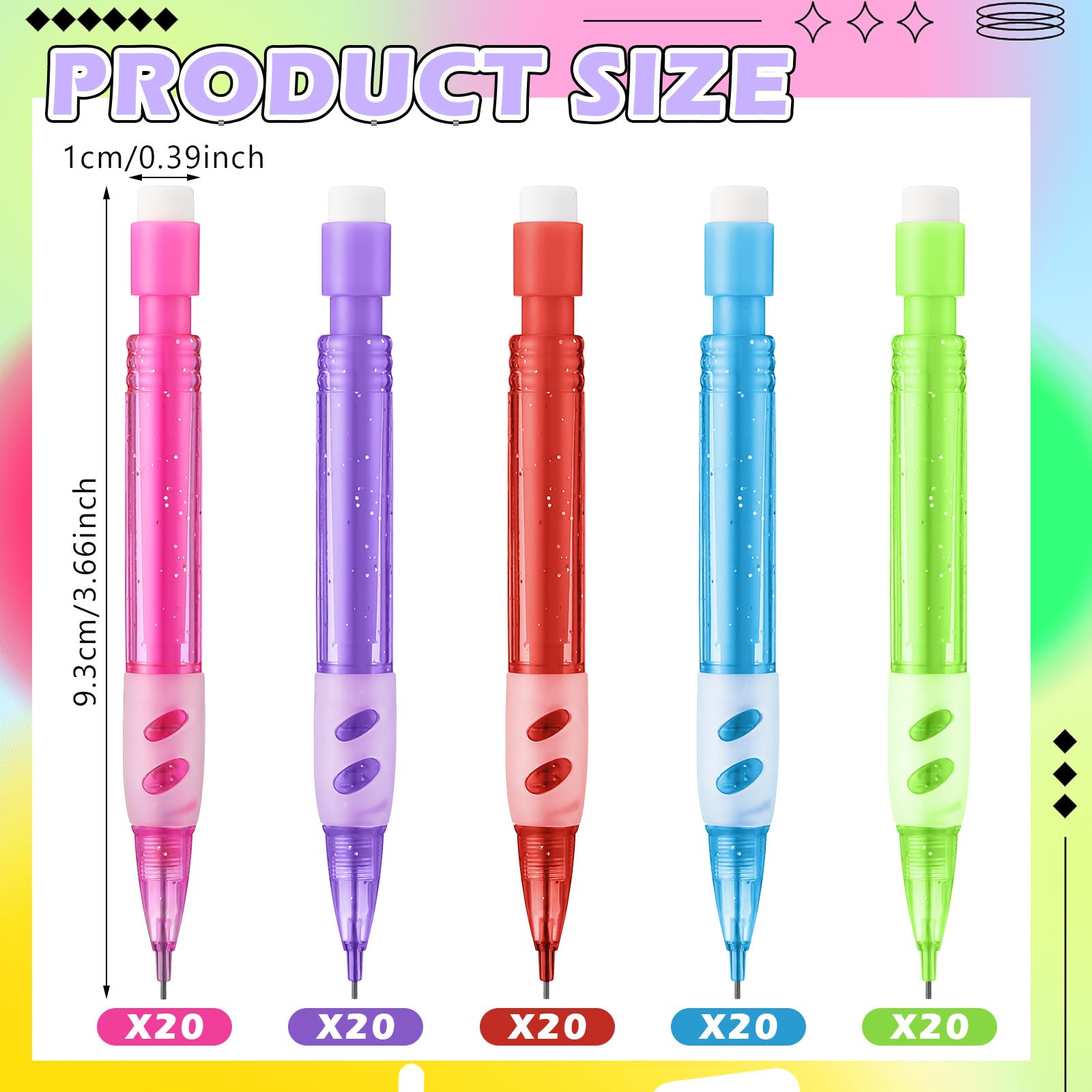 Fuyoooo 100 mini lápices mecánicos automáticos con gomas de borrar de 0,7 mm, pequeño portaminas para escribir, dibujar, bocetos, hogar, oficina, suministros escolares
