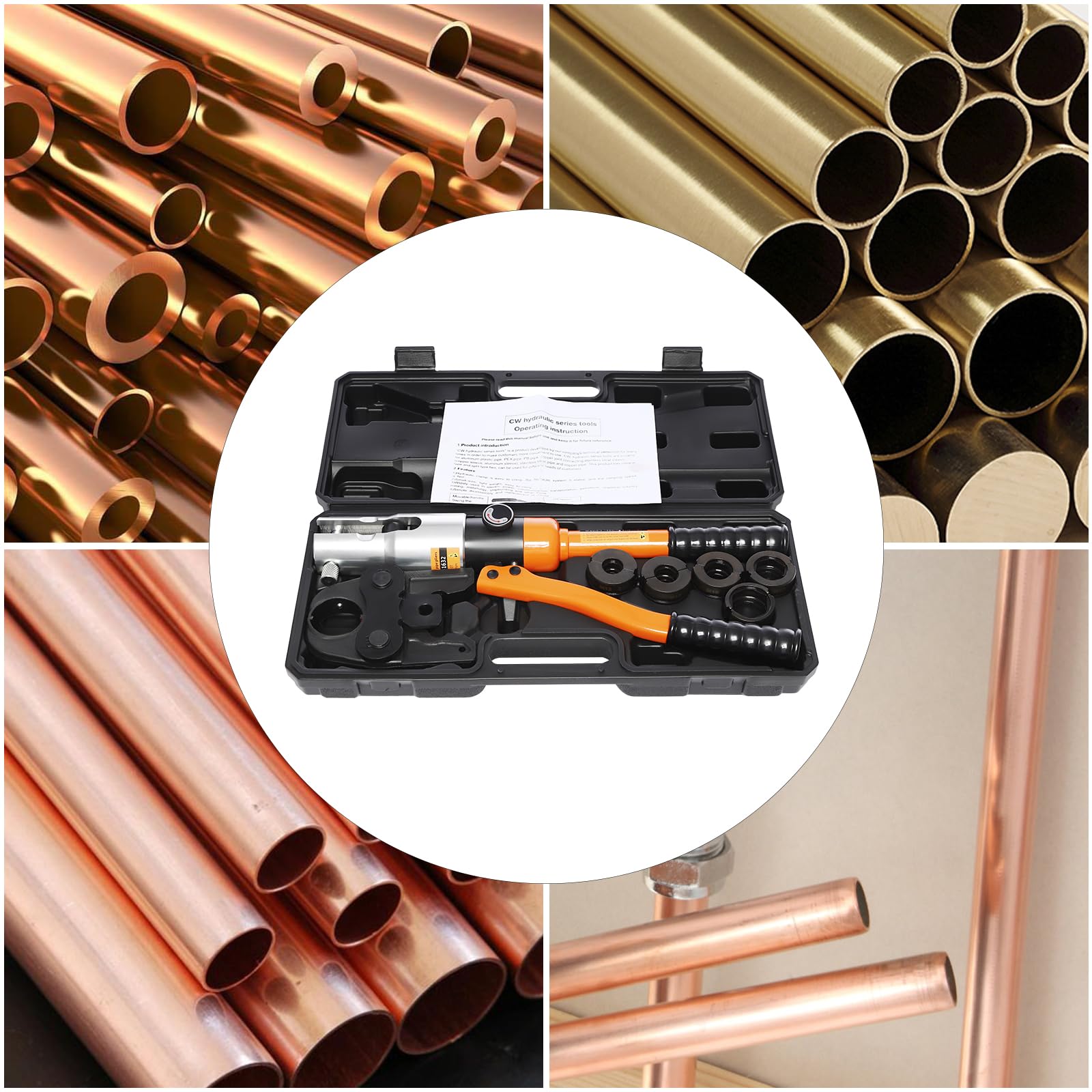 Hydrauliczne szczypce zaciskowe, M12/M15/M18/M22/M28, zestaw narzędzi do pras hydraulicznych, skok 20 mm, szczypce zaciskowe do rur miedzianych, głowica szczypiec obracana o 360°, narzędzie zaciskowe