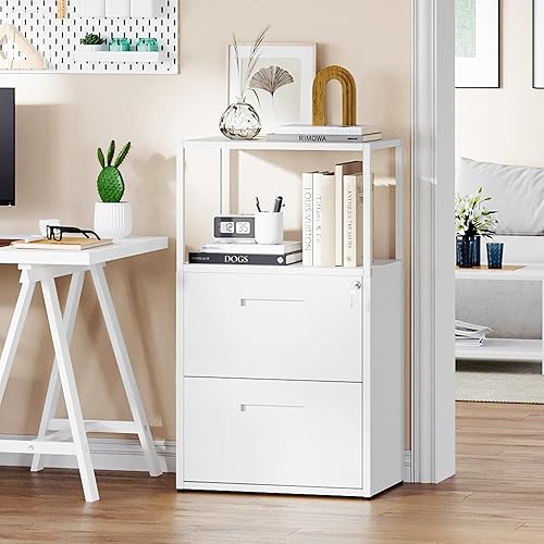 Miniatura 2 de Letaya Archivadores laterales de 2 cajones con cerradura, soporte de impresora para oficina en casa, archivos colgantes tamaño cartalegalF4A4