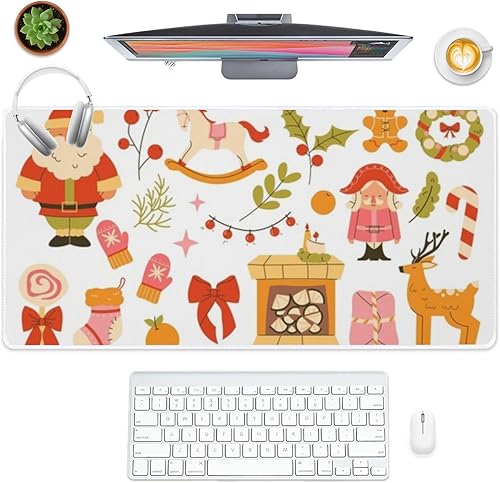 Bonita alfombrilla de mouse vintage de Navidad, alfombrilla de mouse grande para juegos con base de goma antideslizante, juego de alfombrilla de