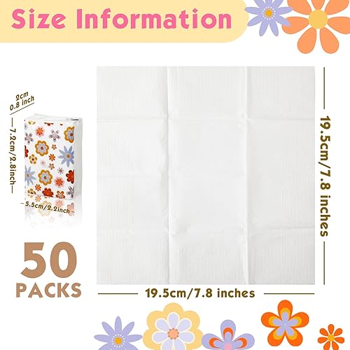 Miniatura 2 de Sinmoe Paquete de 50 pañuelos florales con bolsillo, paquetes de viaje a granel de 3 capas pequeñas florales de viaje faciales individuales de papel