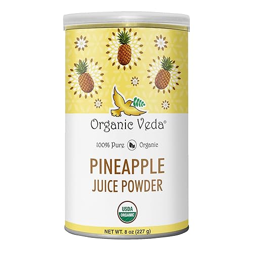 Organic Veda Polvo de piña - Concentrado orgánico de jugo de fruta de piña para mezcla de bebidas, batidos, hornear, bromelina vegana, sin