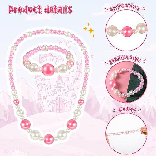 Vista 3 de Sumind 6 juegos de joyas para niñas pequeñas, collar y pulsera de cuentas para bebés, regalos de joyería de disfraces, regalos de fiesta de princesa