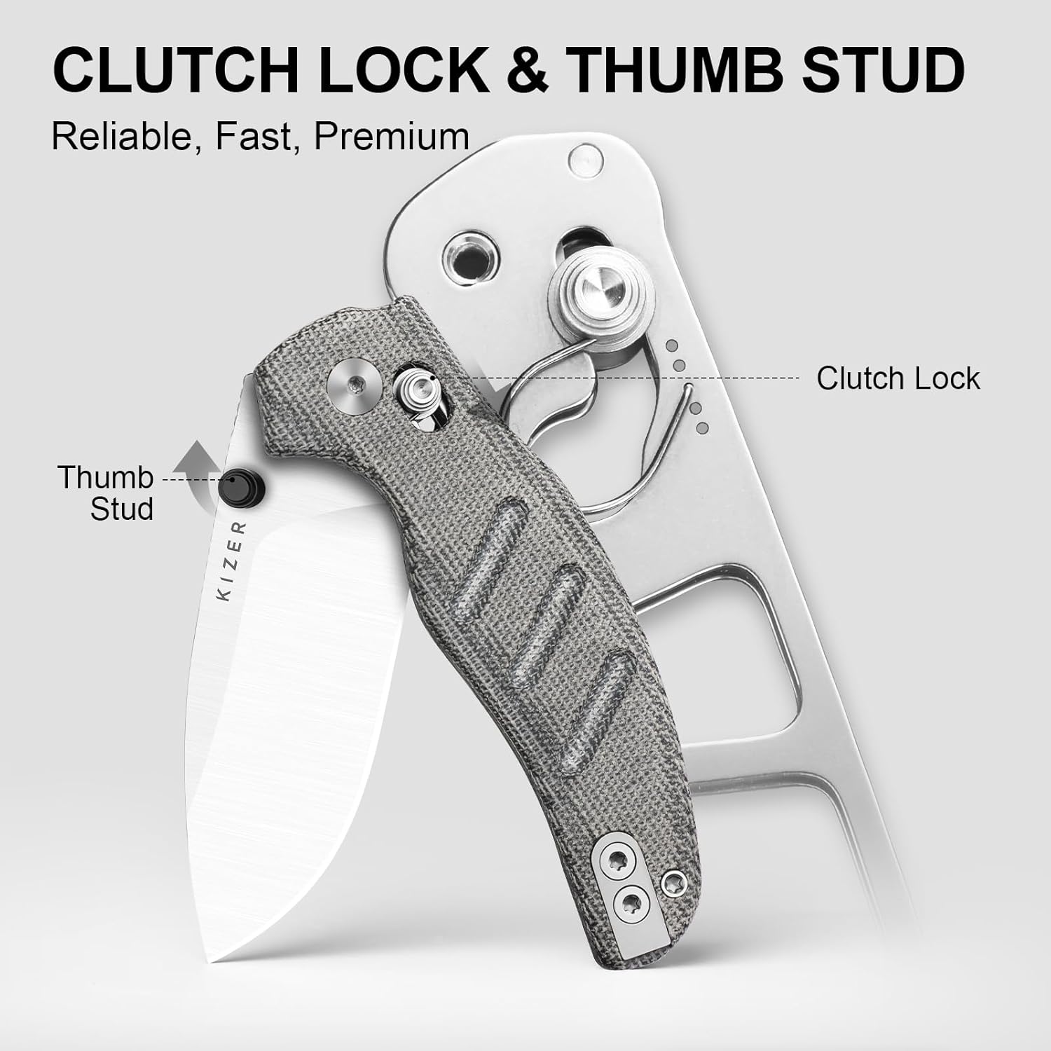 Kizer C01C 2.9 CD Sheepdog Pocket Knife, 2.95" Elmax Drop Point Blade Folding Knife with Black Norplex UltreX™ Micarta Handle, Small EDC Camping Survival Knives with Thumb Stud, Ki3488.29CDA2