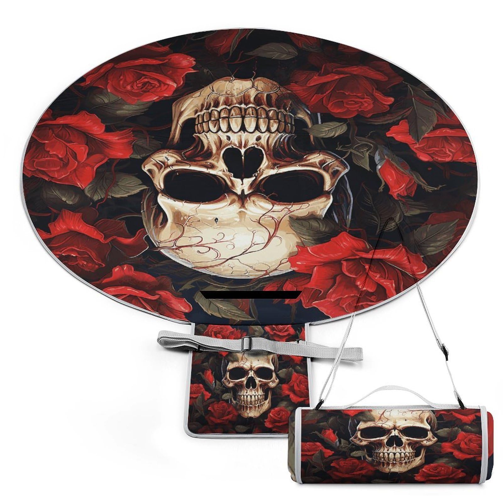 Manta de pícnic impermeable y ligera con diseño de calavera rosa para camping