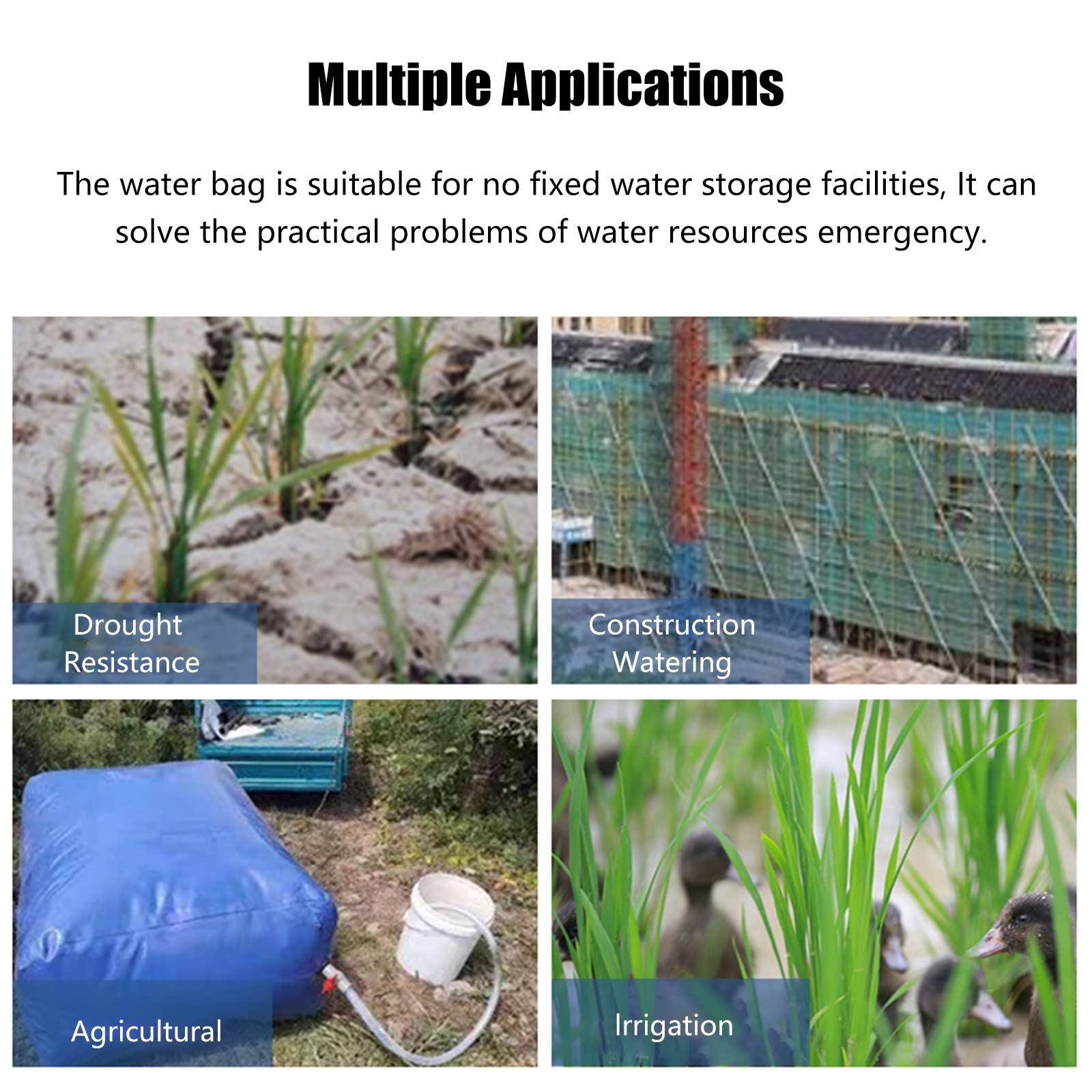 Poche à eau d'urgence, sac de stockage d'eau souple portable de grande capacité pour la survie à la sécheresse et la prévention des incendies