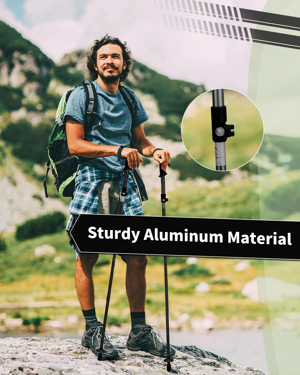 AISUNOURDOOR Lekkie regulowane kijki trekkingowe, aluminiowe składane kijki podróżne lub do chodzenia dla kobiet i dzieci, z jednym jednorazowym płaszczem przeciwdeszczowym