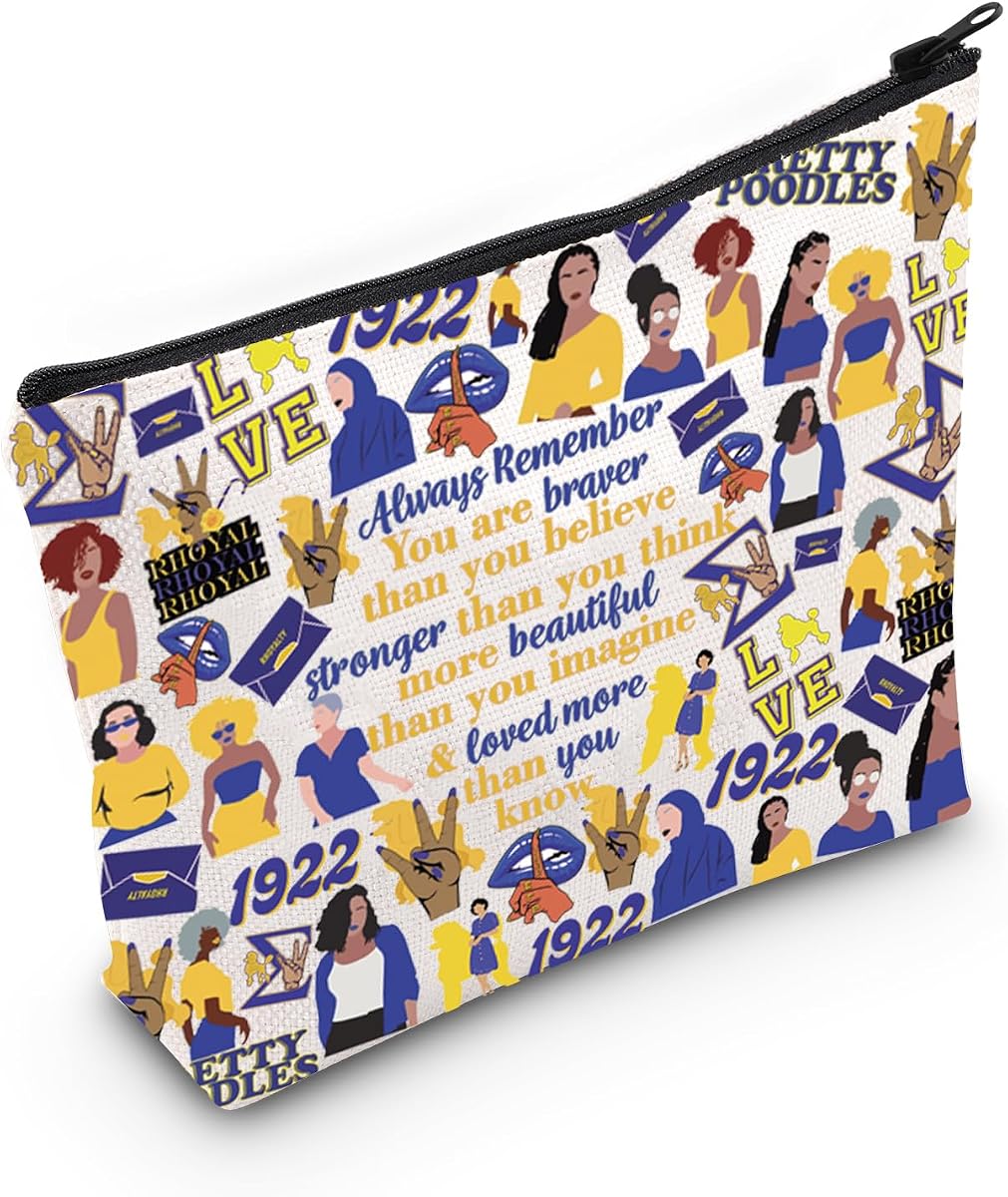 Sorority Cosmetic Bag Sorority Gift You Are Braver Stronger Smarter Than You Think Sisterhood Makeup Zipper Pouch Bag (RHOYAL Bag)