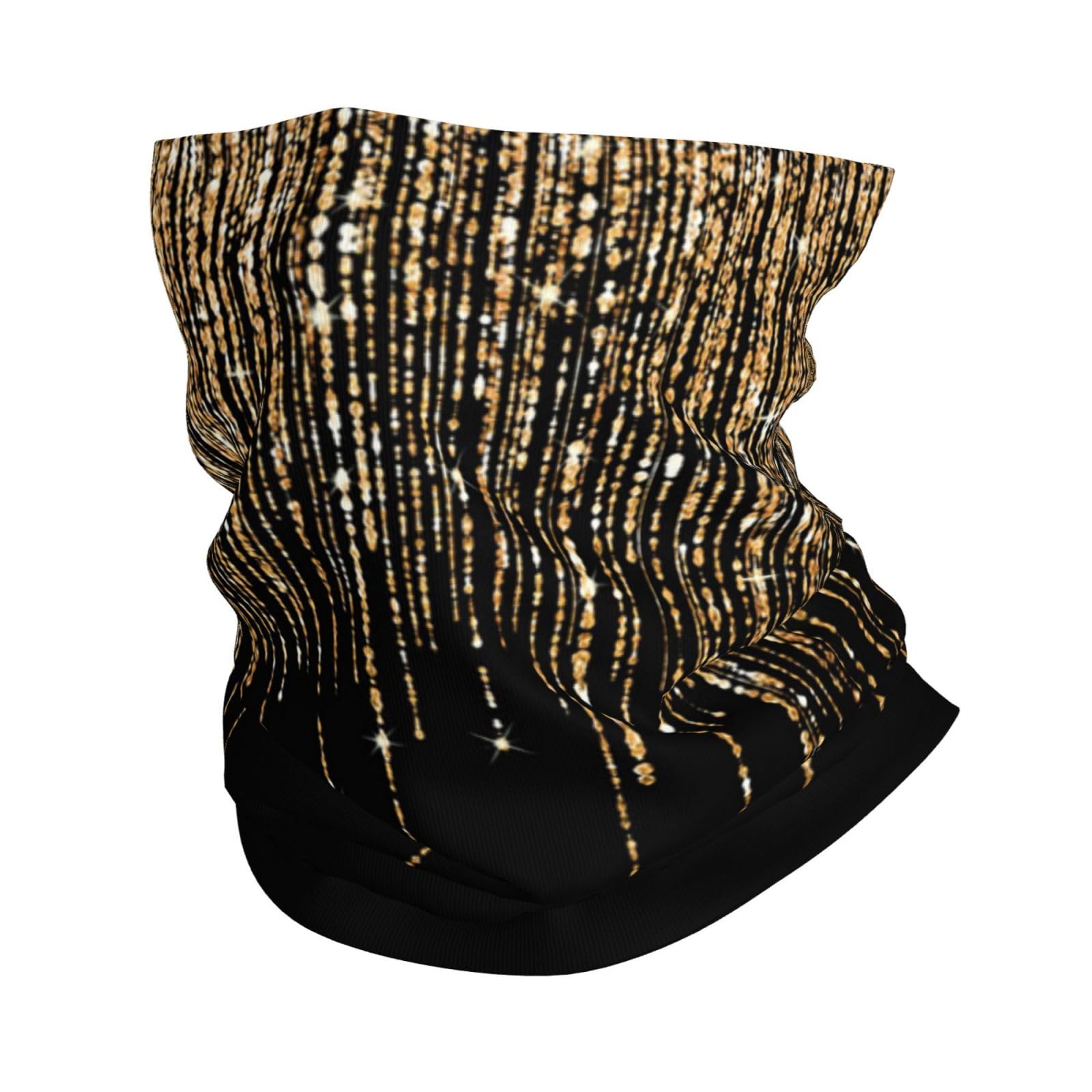 Fukker Unisex As Picture Uv Neck Gaiter, Headband Neck Warmer Face Cover Tube Half Face Mask Scarf Balaclava,Black Gold Sparkly Glitter Fringe
