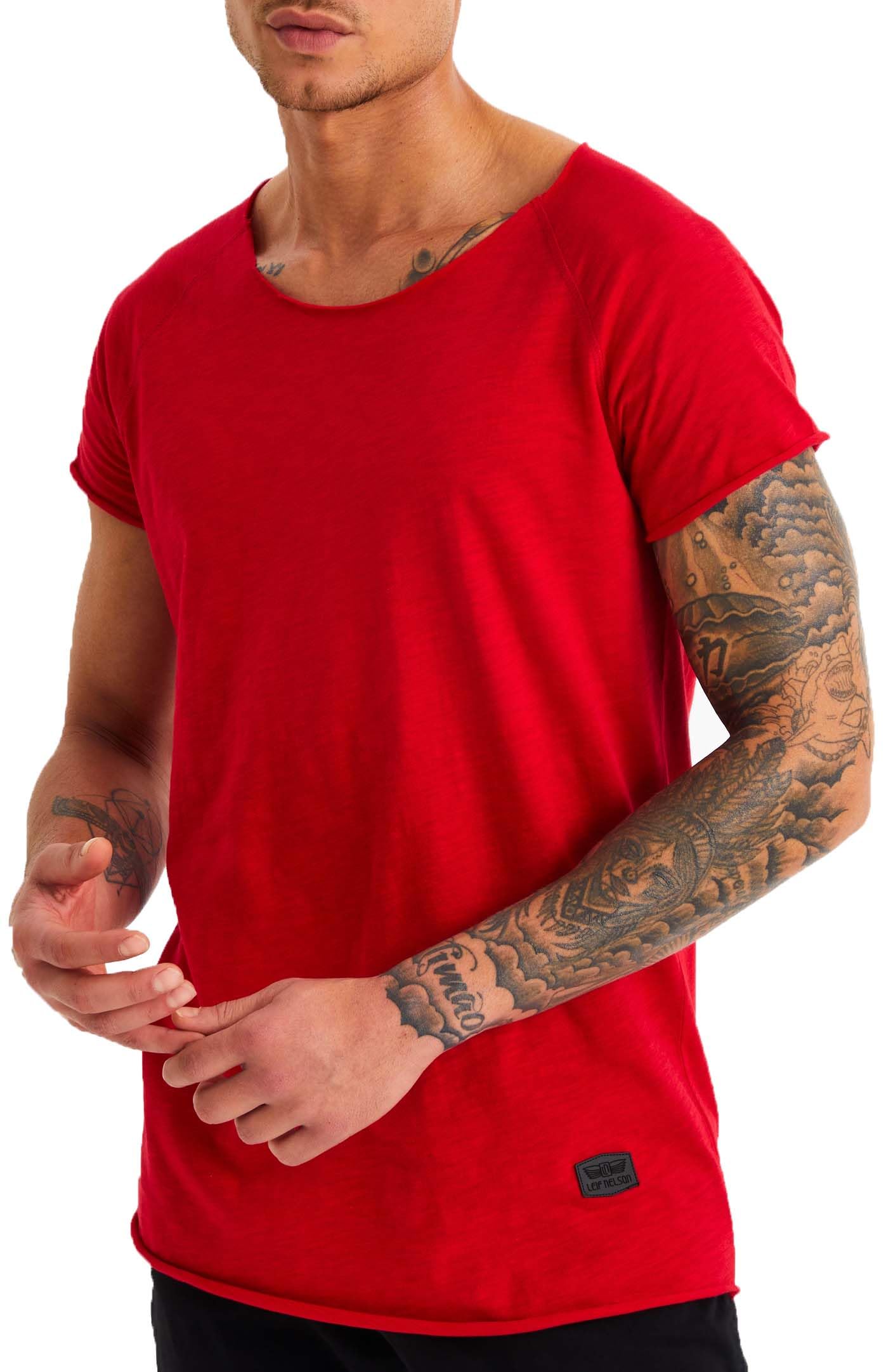 Leif Nelson T-Shirt Herren Sommer tiefer Rundhals-Ausschnitt, Regular Fit Herren-T-Shirt 100% Baumwolle, Casual Basic Männer T-Shirt Kurzarm