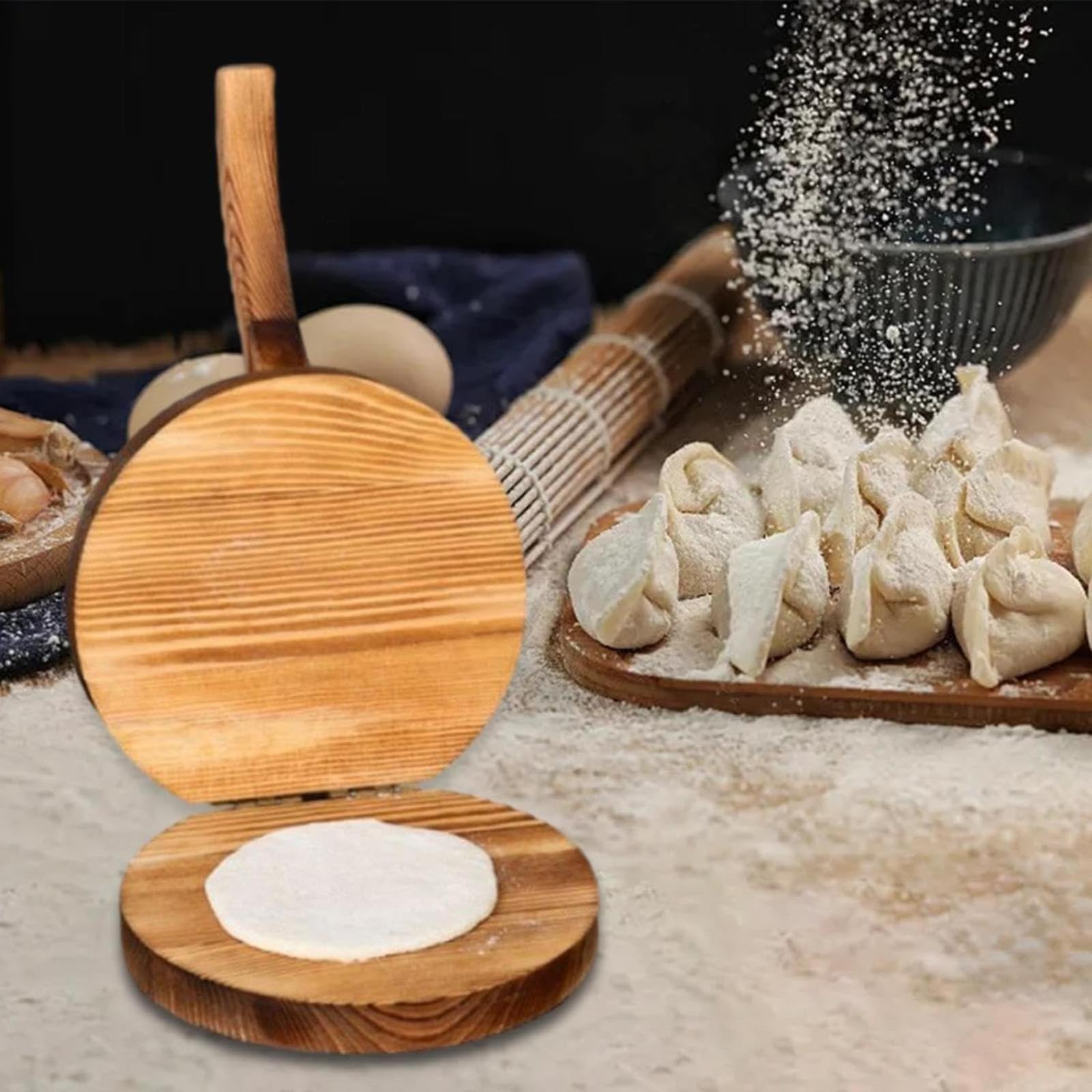 Runder Tortilla-Maker aus Hartholz, mexikanische Tortillera-Presse, Holz, Mehl-Tortilla für hausgemachte mexikanische Tortillas, Roti-Dunstabzugshaube (Beige, Einheitsgröße)