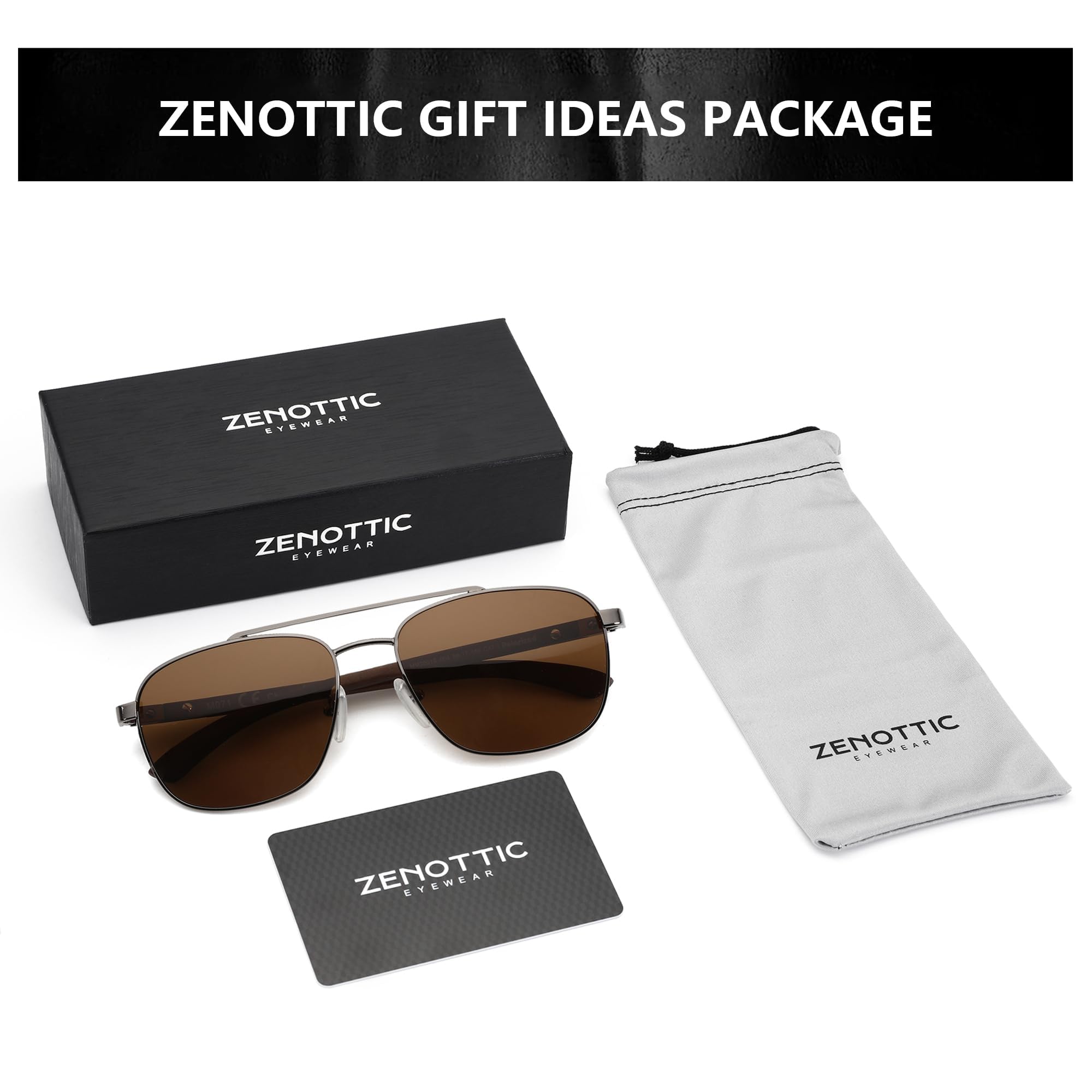 ZENOTTIC Sonnenbrille Herren Damen Polarisiert Pilotenbrille Retro Holz Und Metall Material UV 400-Schutz