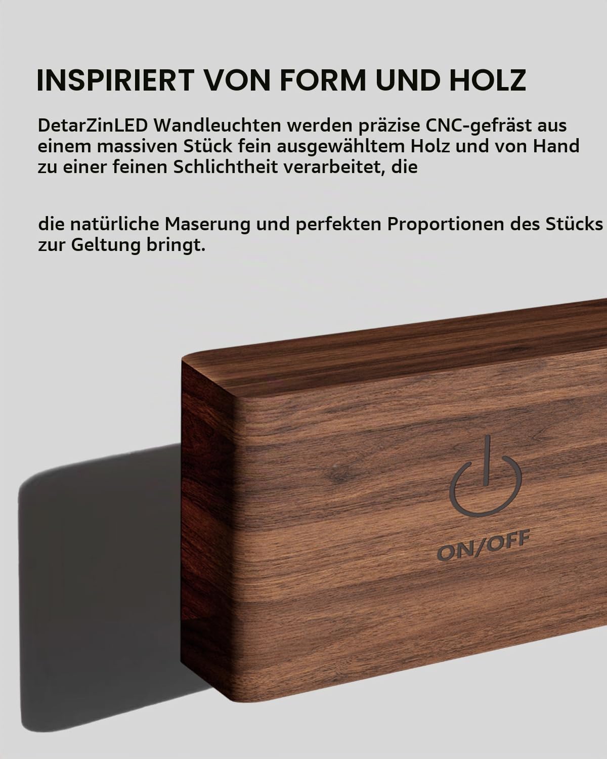 DetarZinLED Wandleuchte ohne Stromanschluss,2 Stück Wandlampe Akku Innen,LED Wandleuchte Kabellos,Dimmbar Touch Control Bettlampe,360° Drehbare Batterie Leselampe Holz für Schlafzimmer Wohnzimmer