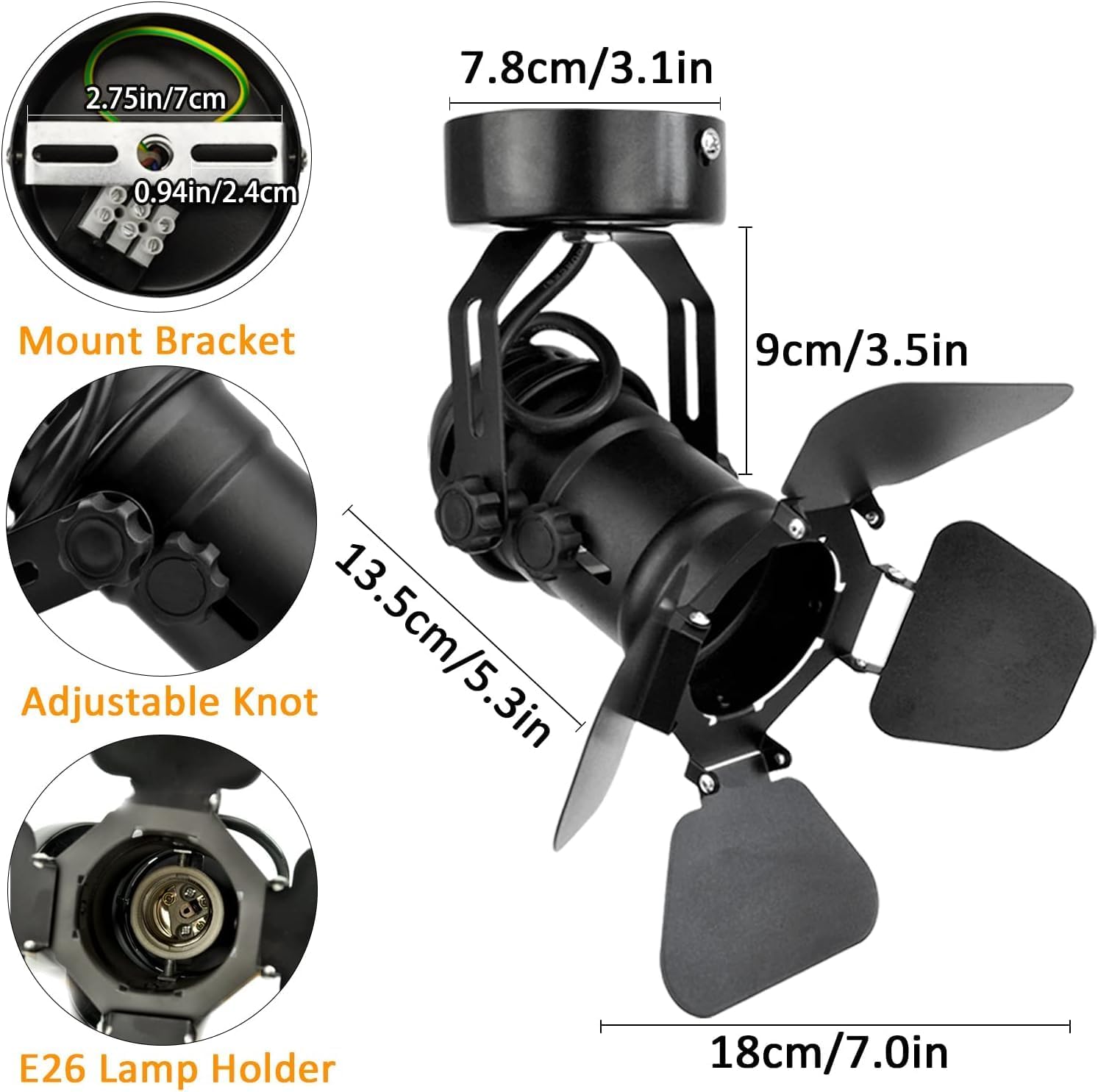 TISLYCO 2Pack Industrial Vintage Ceiling Wall Lamp, Adjustable Track Lighting Barn Door Design Black Wall Sconces Indoor Spotlight Ceiling Spotlight for Hallway Stage Studio Theatre