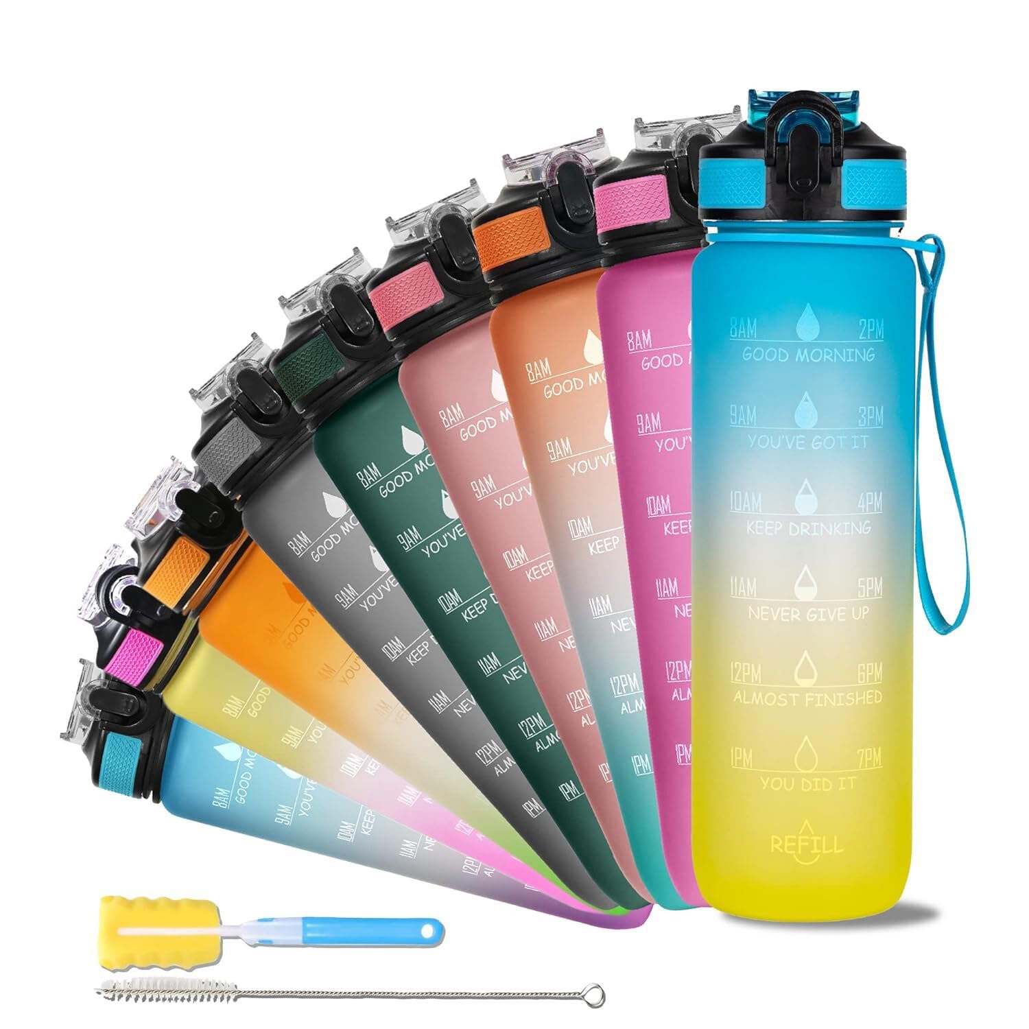 SOLARA Sipper Water Bottle for adults 1 Litre, Leakproof, BPA-Free & Durable Tritan, Water Bottle for Gym, Kids, School & Office, Motivational Time Marker, 1Ltr Sipper Bottle with straw, Yellow Blue-image-13