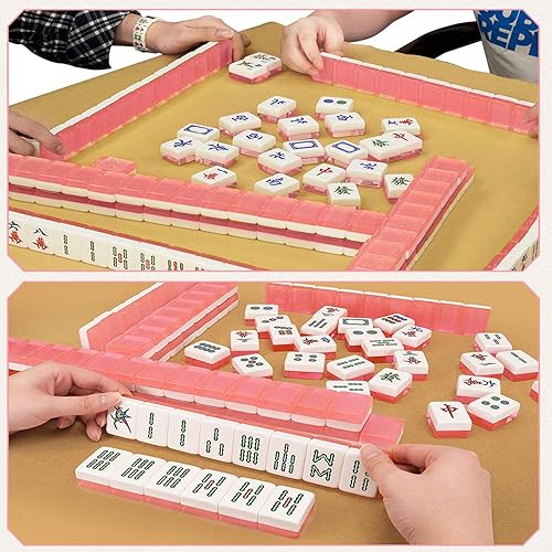 Miniatura 6 de YYYUE 157 pulgadas oro rosa profesional chino Mahjong material acrílico de alta calidad caja de madera maciza de madera sólida talla transparente